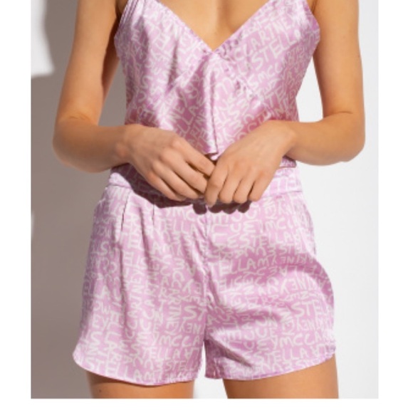 New Stella McCartney Pink Silk Graffiti Pajama Shorts Size Medium - Picture 4 of 8